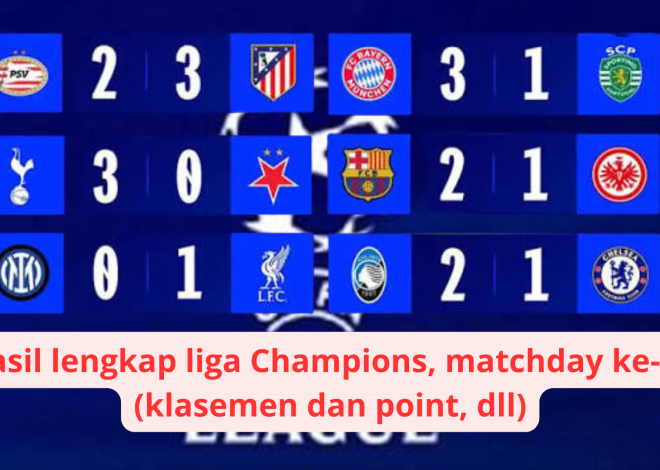 Hasil lengkap liga Champions, matchday ke-16 (klasemen dan point, dll)