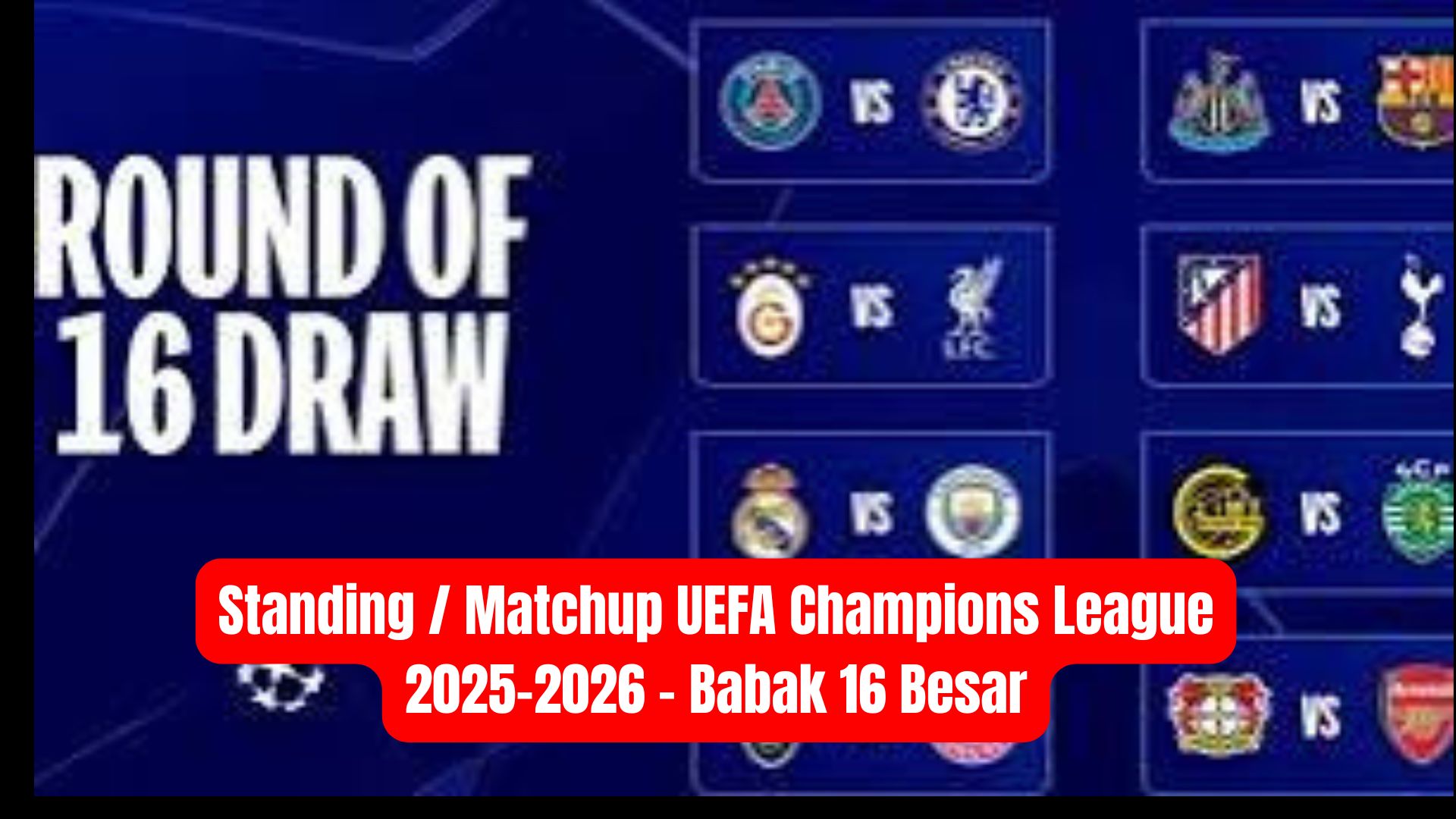 Standing / Matchup UEFA Champions League 2025-2026 – Babak 16 Besar