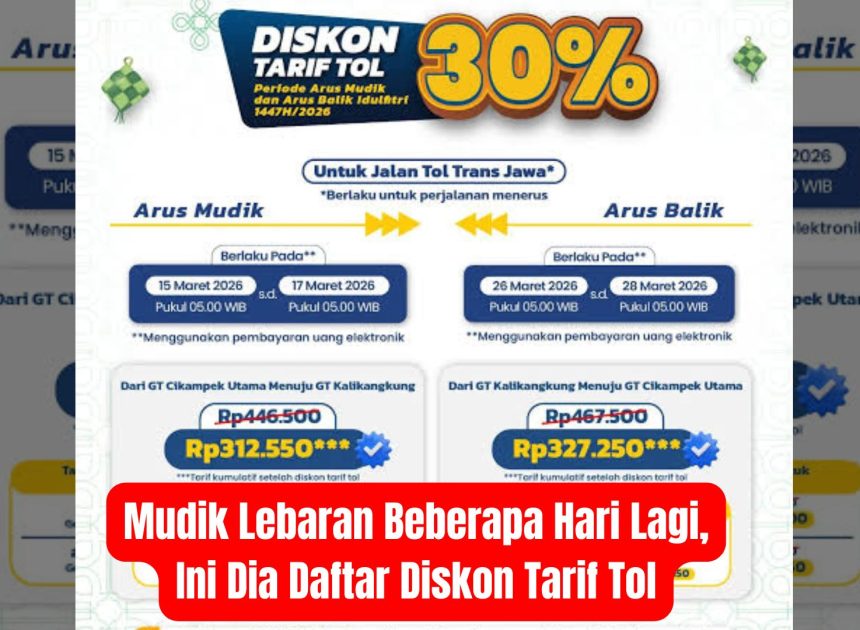 Mudik Lebaran Beberapa Hari Lagi, Ini Dia Daftar Diskon Tarif Tol