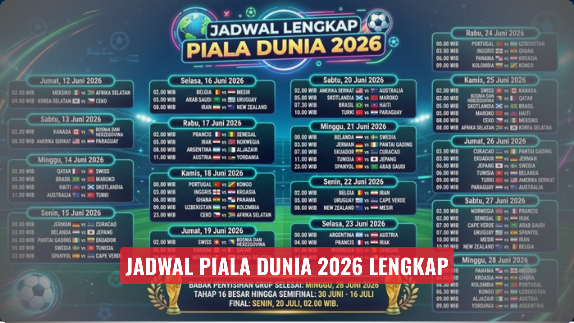 Jadwal Piala Dunia 2026 Lengkap